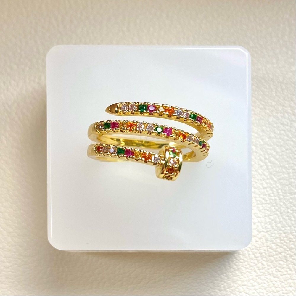 Gold Multicolor Spiral Cocktail Ring
